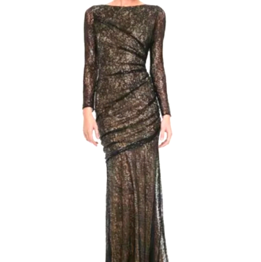 CARMEN MARC VALVO Long-Sleeve LACE SEQUIN Illusion